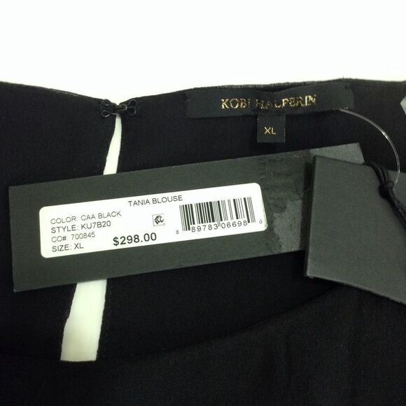 Kobi Halperin Satin Sheer Long Sleeve Blouse Black Silk Tania Blouse New Size XL - Picture 6 of 7